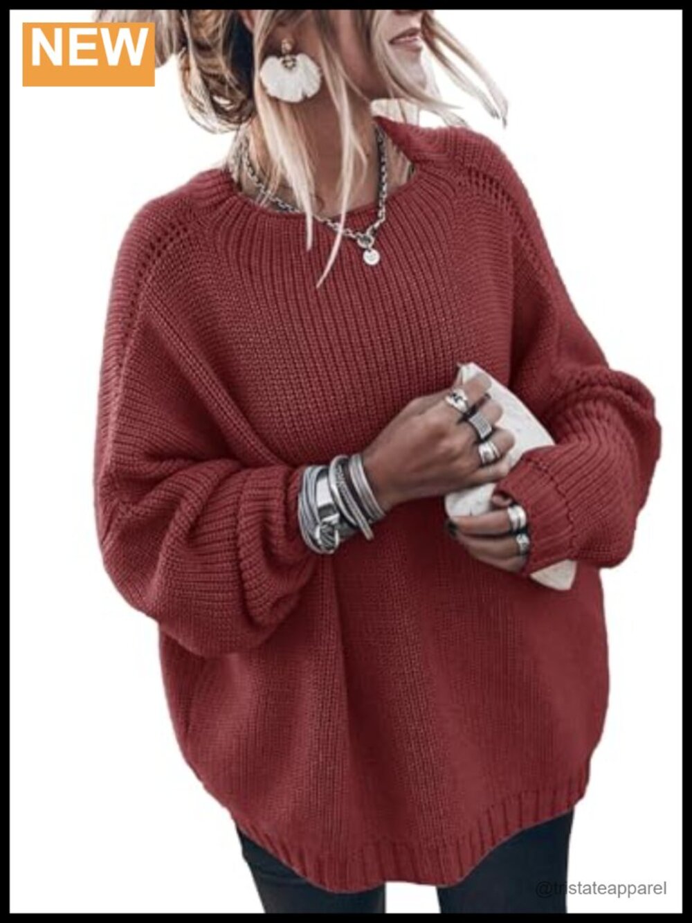 Oversized Mock Neck Knitted Sweater Women Cozy Loose Pullover